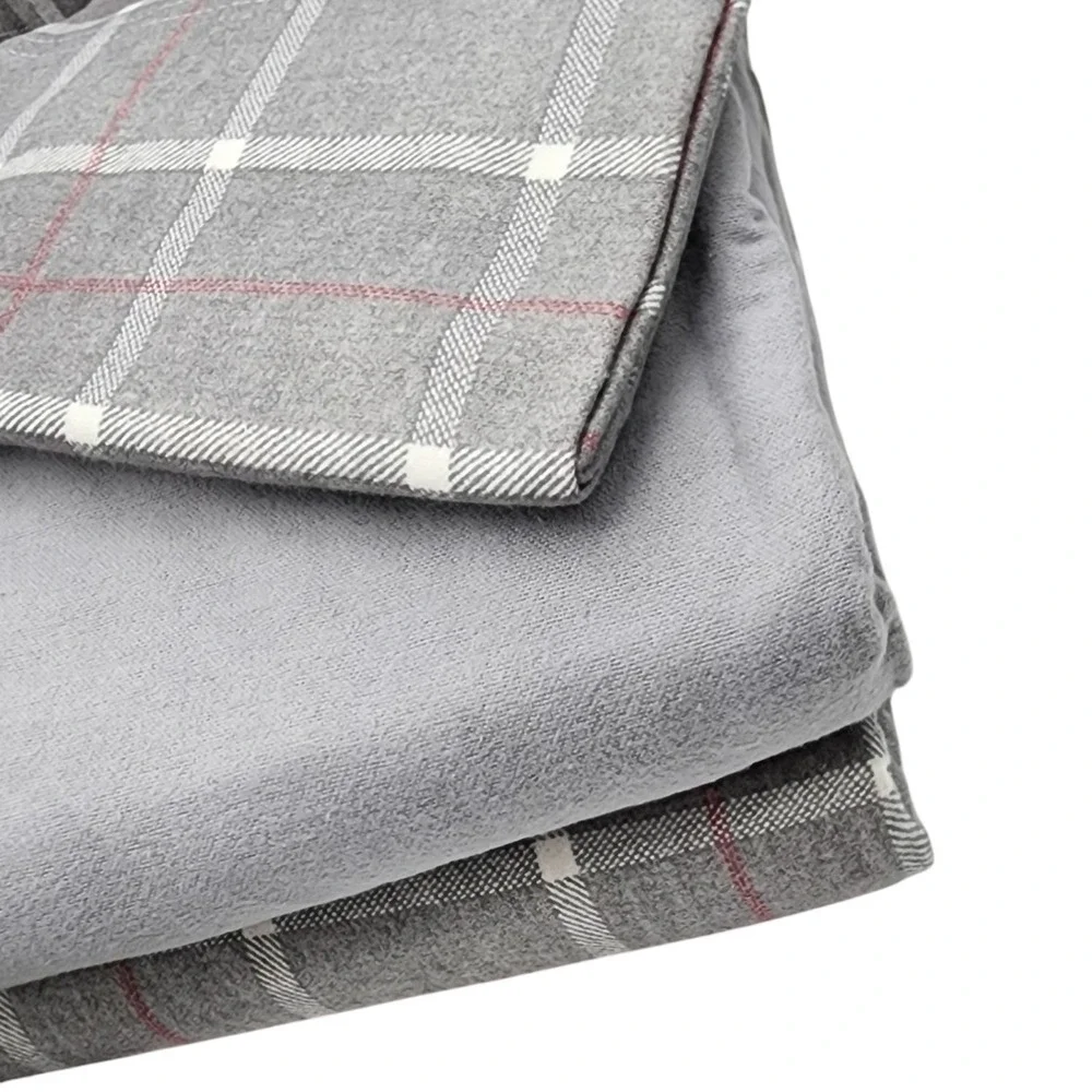 BIBB Home Twin Size Gray Checkered Cotton Flannel Sheet Set 3pc‎